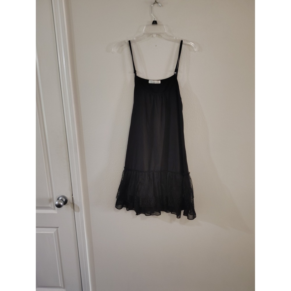 O2 Collection Womens Black Lace Trim Ruffle Hem Slip Dress Camisole‎ Large